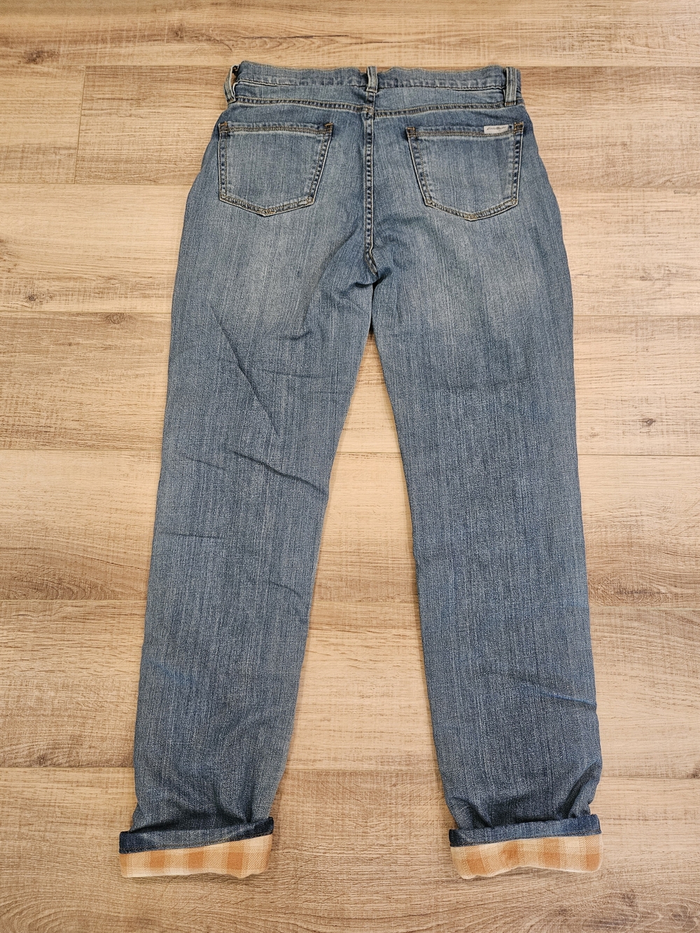 Eddie Bauer Boyfriend Mid Rise Straight Jeans Women's Size 4 Blue Plaid Cuff - Picture 5 of 12